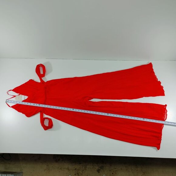 Beyond Words Red Jumpsuit Pleated Wide Leg Spaghetti Strap XS - Picture 5 of 10